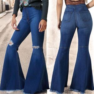 HomeFolk/L&B Mid Wash Distressed Knee Flare Jeans NWT